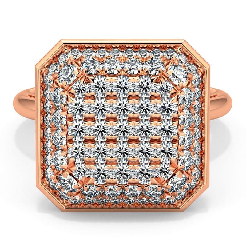 Diamante Cluster Emerald Shape Fine Ring