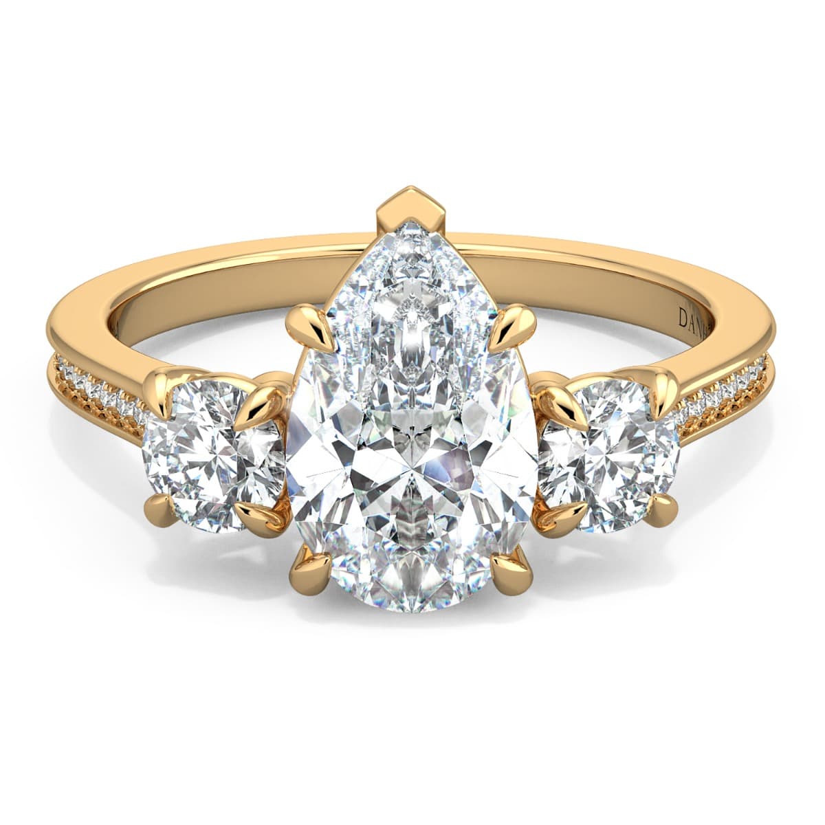 Classico Three Diamond Pear Cut Engagement Ring