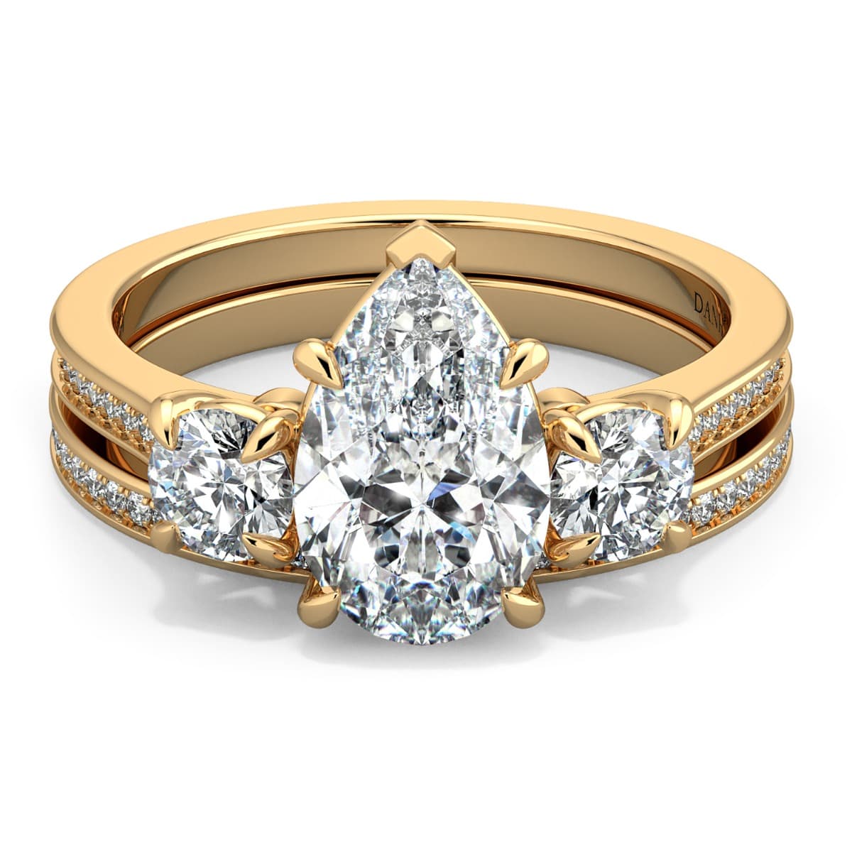 Classico Three Diamond Pear Cut Engagement Ring