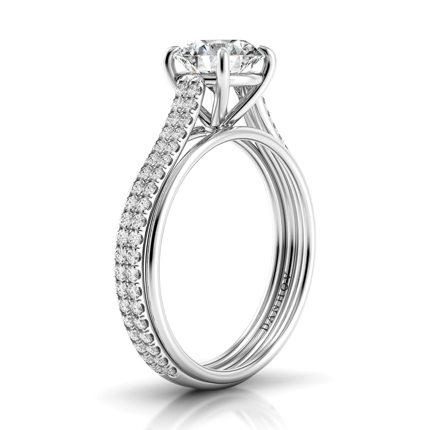 Unito Handcrafted Single Shank Double Row Diamond Engagement Ring