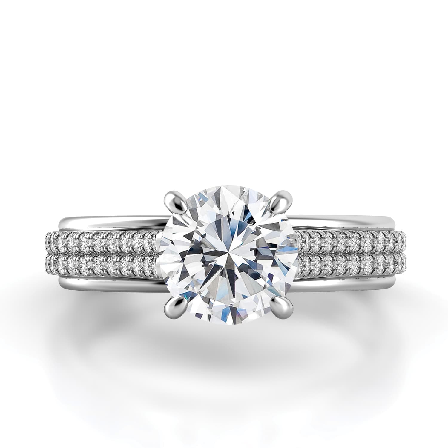 Unito Handcrafted Single Shank Double Row Diamond Engagement Ring