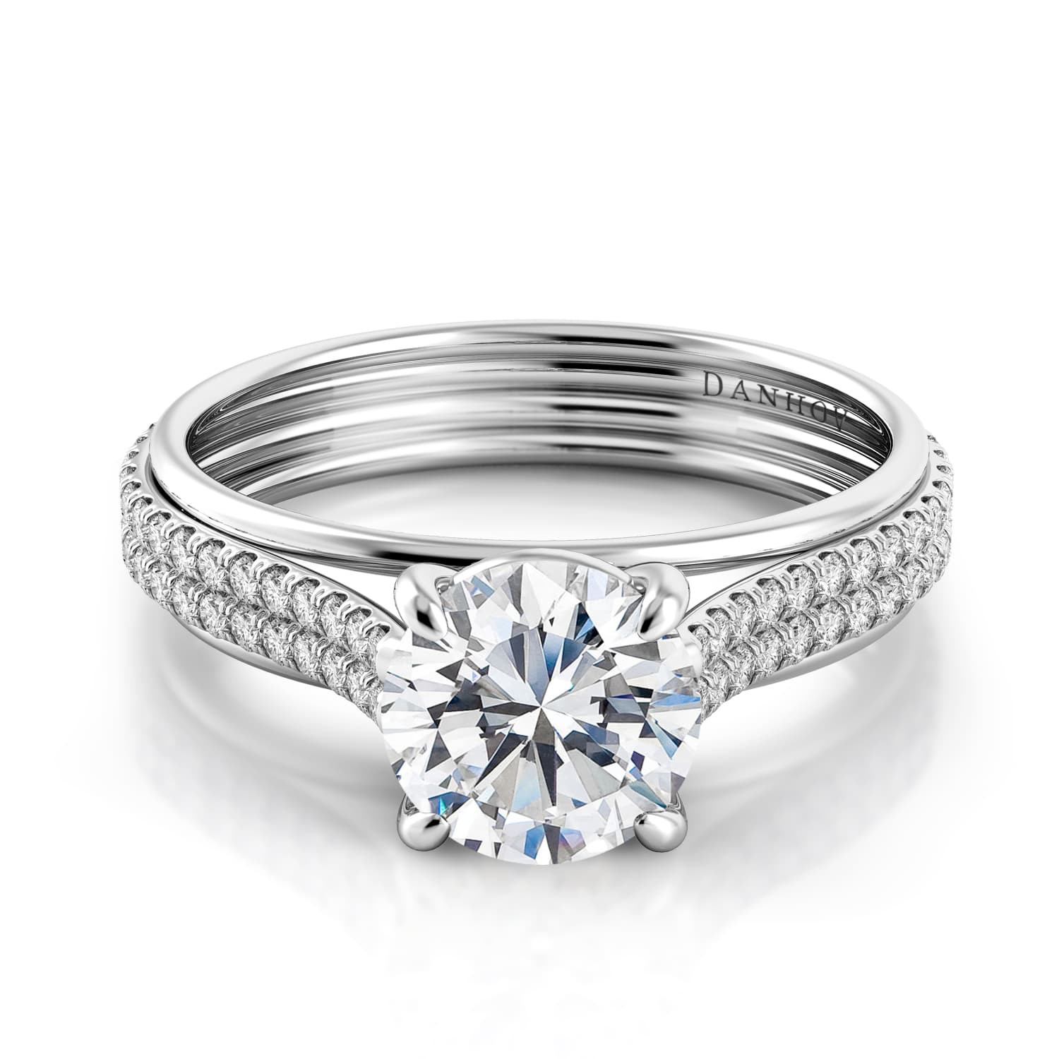 Unito Handcrafted Single Shank Double Row Diamond Engagement Ring