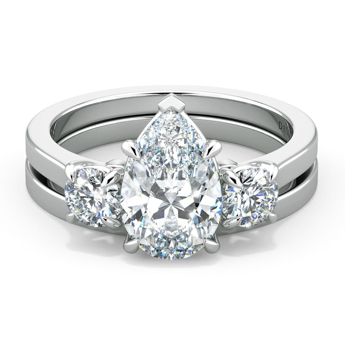 Classico Three Diamond Pear Cut Engagement Ring
