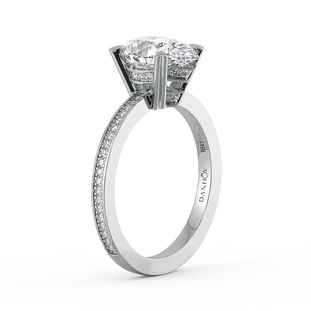 Classico Pear Cut Ladies Engagement Ring in 14k White Diamond