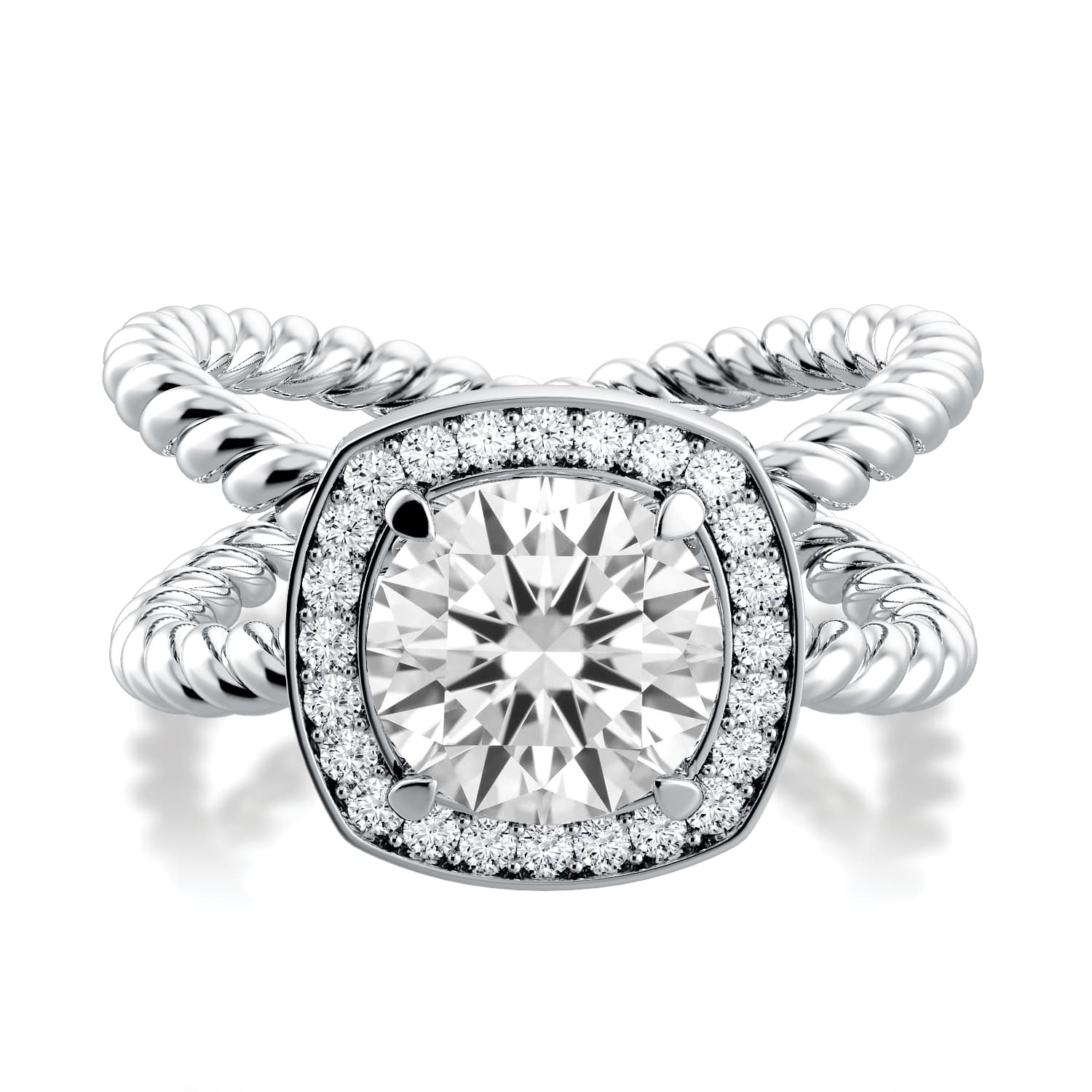 Eleganza Unique Design Engagement Ring with Halo