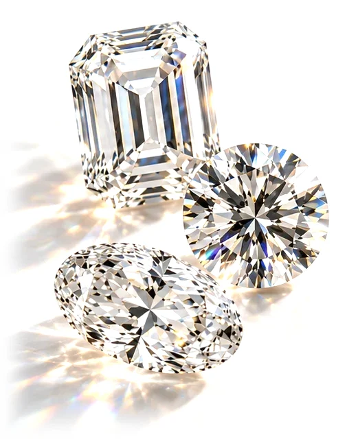 Emerald, round and oval cut diamonds
