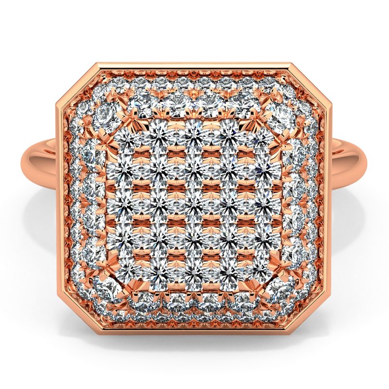 Diamante Cluster Emerald Shape Fine Ring