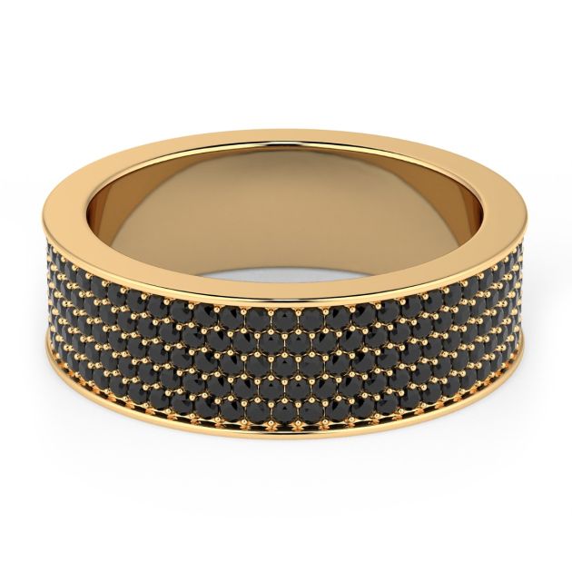 Norme de Danhov Flat Black Diamond Wedding Band for Men in 14k Yellow Gold