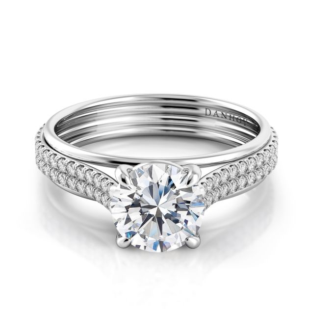 Danhov Unito Handcrafted Single Shank Double Row Diamond Engagement Ring in 14k White Gold