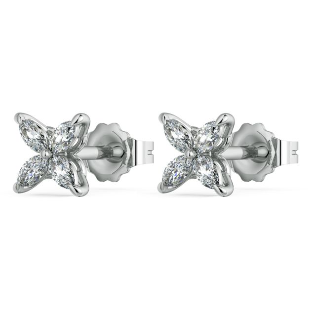 Norme de Danhov Flower Diamonds Earrings in 14 White Gold