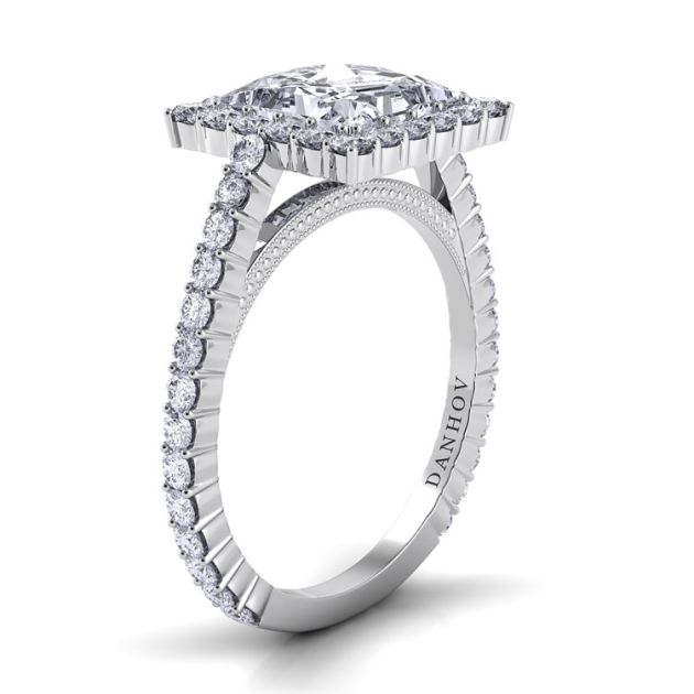 Danhov Carezza Single Shank Princess Cut Engagement Ring in 14k White Gold